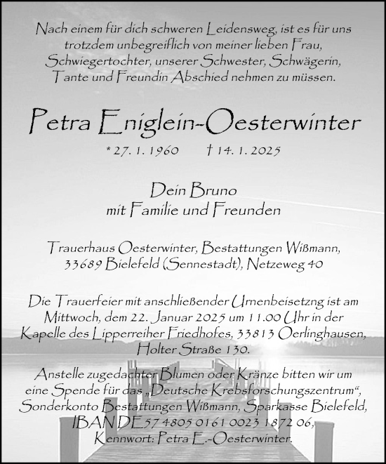 Traueranzeige von Petra Eniglein-Oesterwinter von Neue Westfälische und Westfalen-Blatt