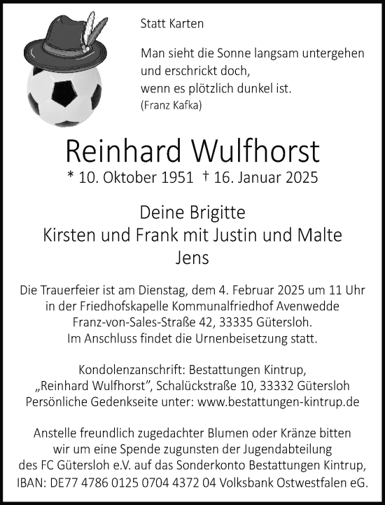 Traueranzeige von Reinhard Wulfhorst von Neue Westfälische und Westfalen-Blatt