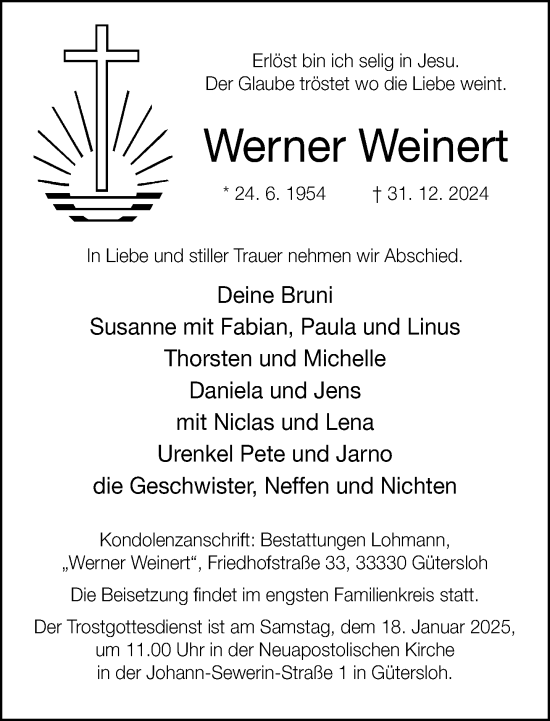 Traueranzeige von Werner Weinert von Neue Westfälische