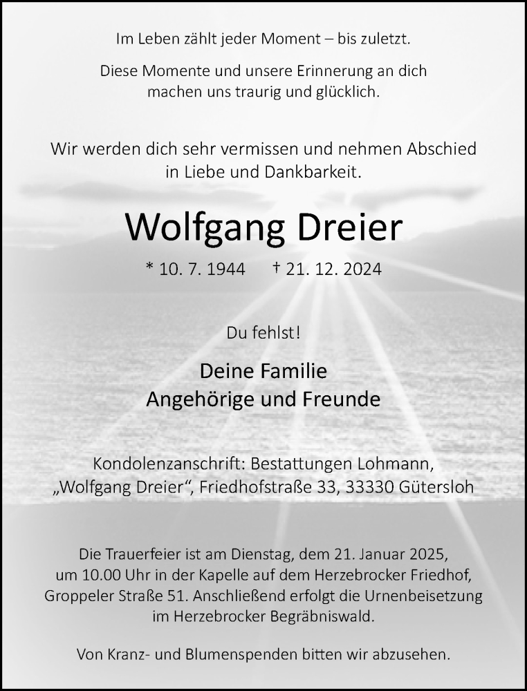  Traueranzeige für Wolfgang Dreier vom 04.01.2025 aus Neue Westfälische