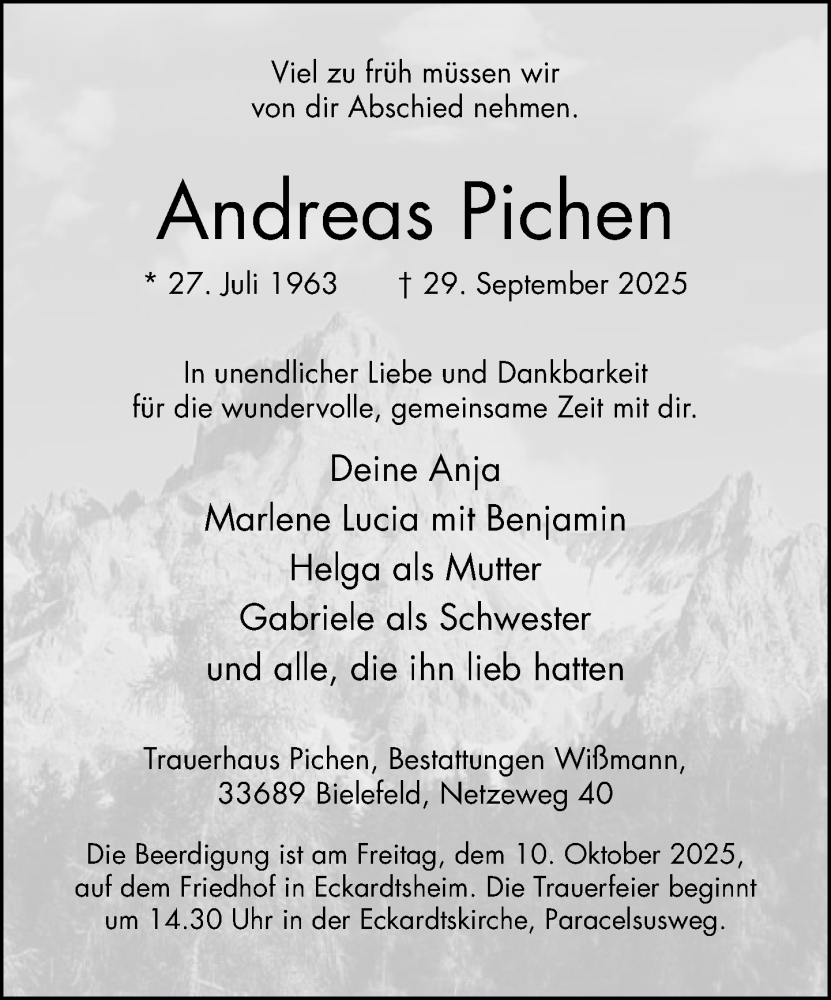  Traueranzeige für Andreas Pichen vom 04.10.2025 aus Neue Westfälische und Westfalen-Blatt