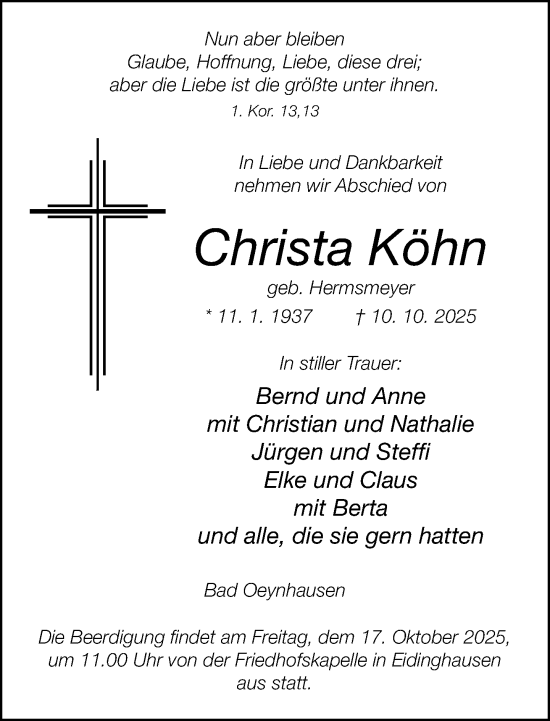 Traueranzeige von Christa Köhn von Neue Westfälische und Westfalen-Blatt
