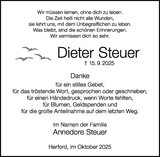 Traueranzeige von Dieter Steuer von Neue Westfälische und Westfalen-Blatt