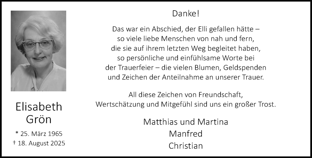  Traueranzeige für Elisabeth Grön vom 18.10.2025 aus Neue Westfälische und Westfalen-Blatt
