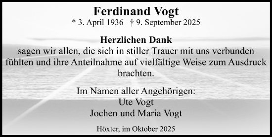 Traueranzeige von Ferdinand Vogt von Neue Westfälische und Westfalen-Blatt