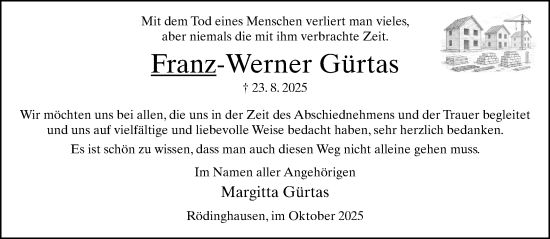 Traueranzeige von Franz-Werner Gürtas von Neue Westfälische und Westfalen-Blatt
