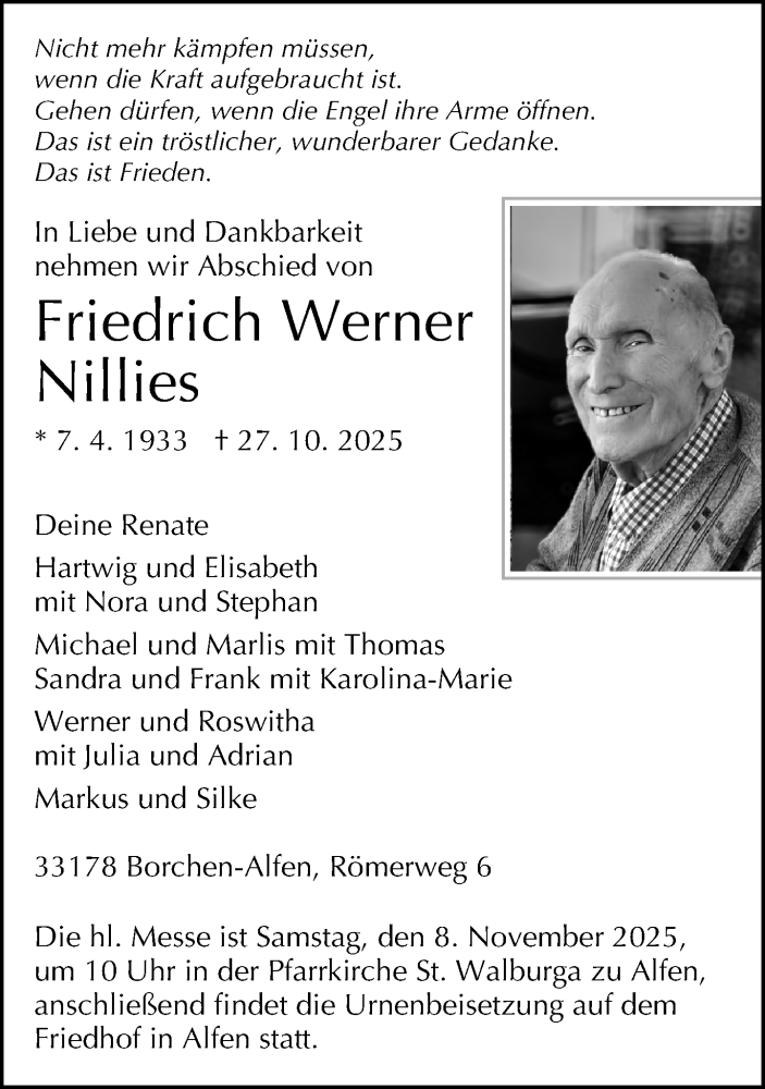 Traueranzeige für Friedrich Werner Nillies vom 31.10.2025 aus Neue Westfälische und Westfalen-Blatt