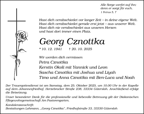 Traueranzeige von Georg Cznottka von Neue Westfälische und Westfalen-Blatt