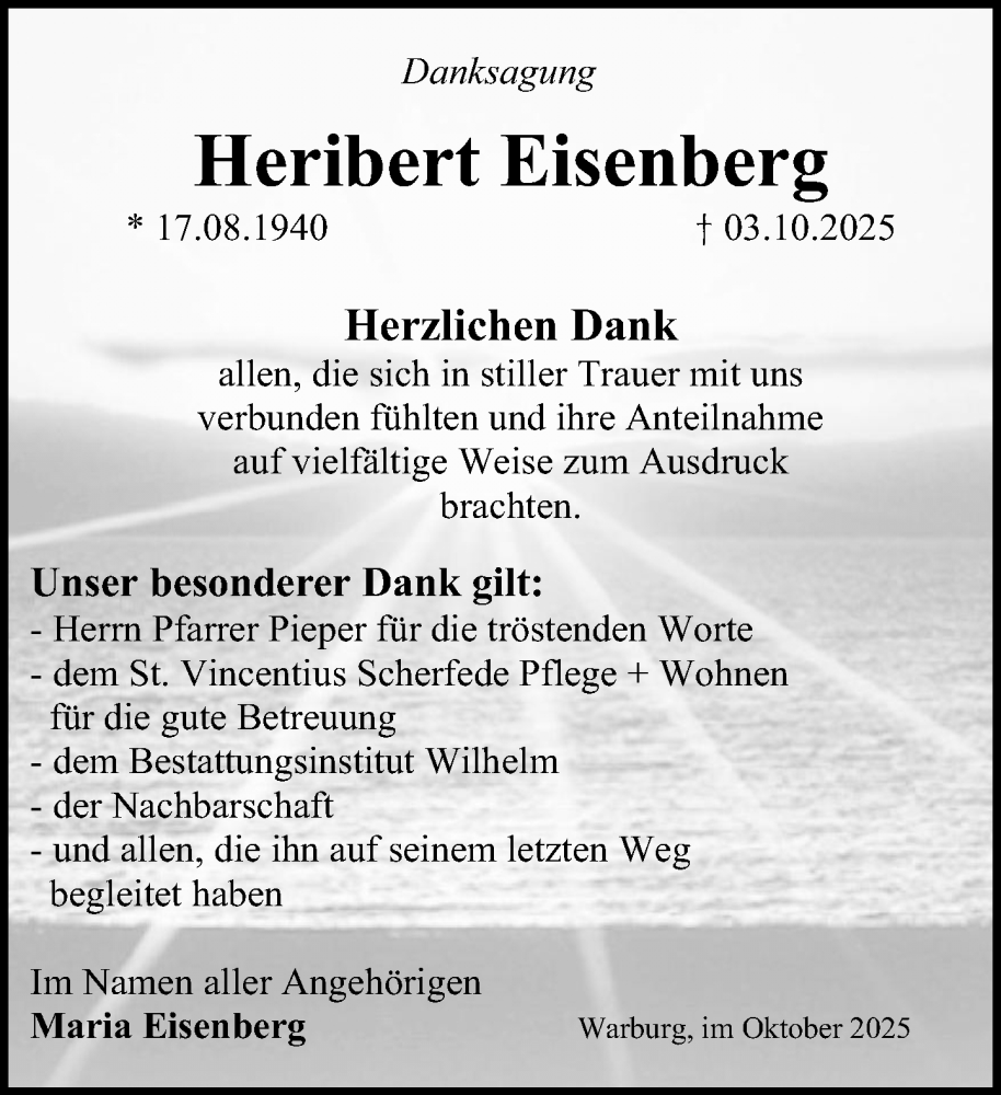  Traueranzeige für Heribert Eisenberg vom 31.10.2025 aus Neue Westfälische und Westfalen-Blatt