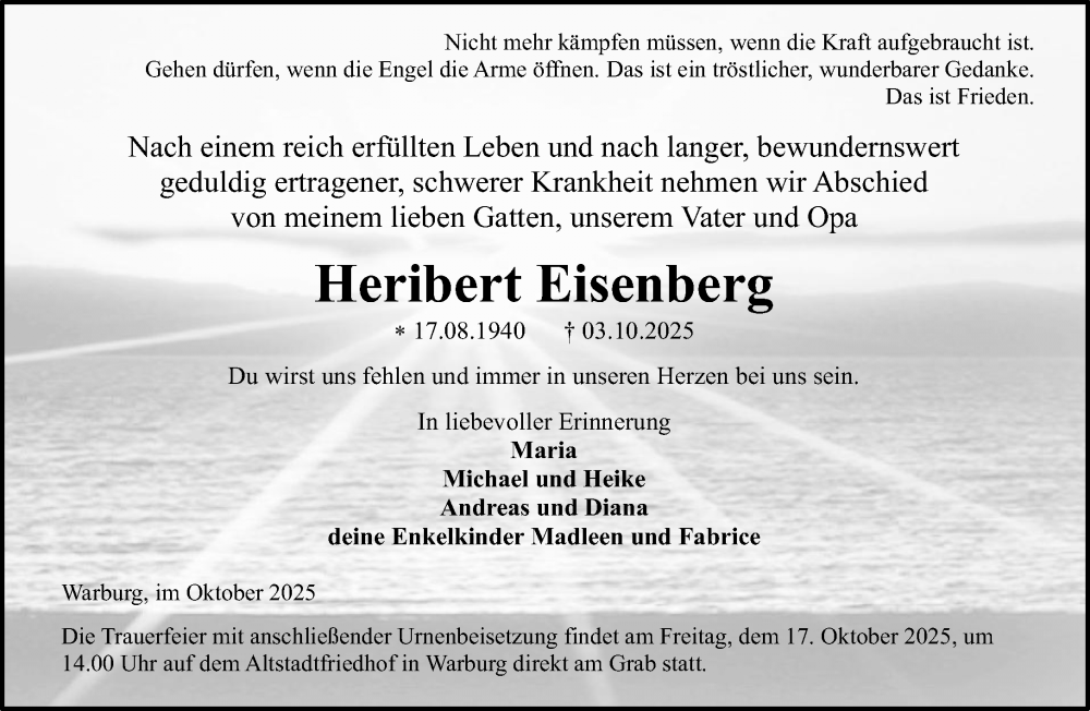  Traueranzeige für Heribert Eisenberg vom 11.10.2025 aus Neue Westfälische und Westfalen-Blatt