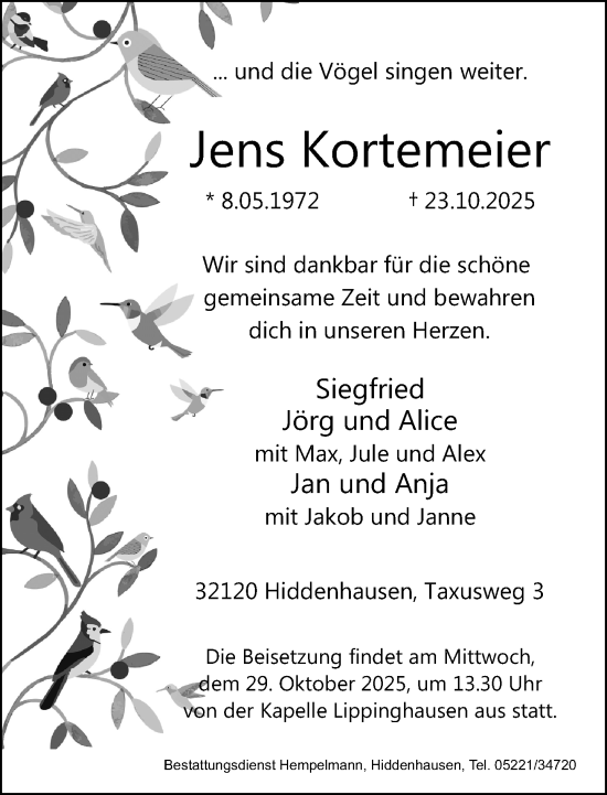 Traueranzeige von Jens Kortemeier von Neue Westfälische und Westfalen-Blatt