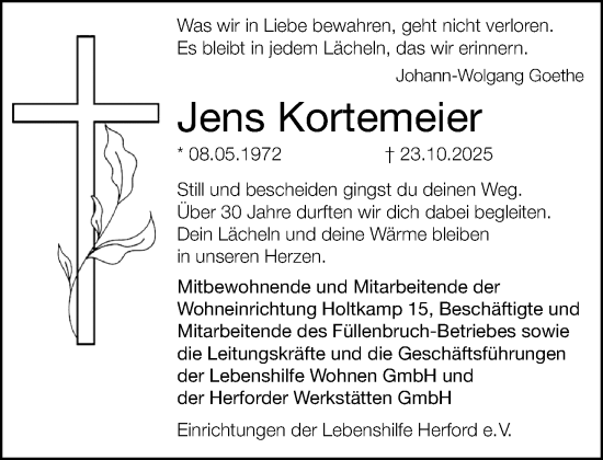 Traueranzeige von Jens Kortemeier von Neue Westfälische und Westfalen-Blatt