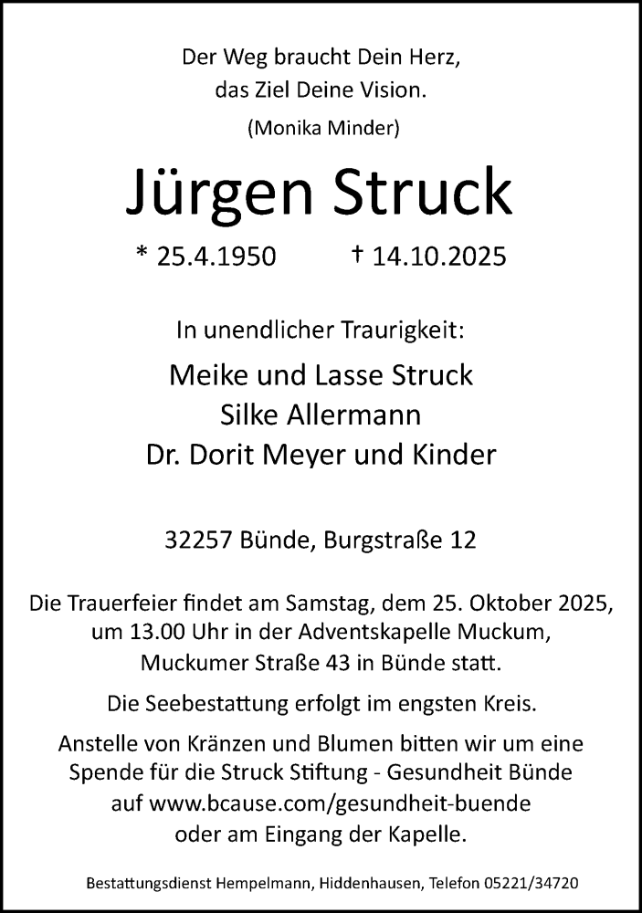  Traueranzeige für Jürgen Struck vom 18.10.2025 aus Neue Westfälische und Westfalen-Blatt