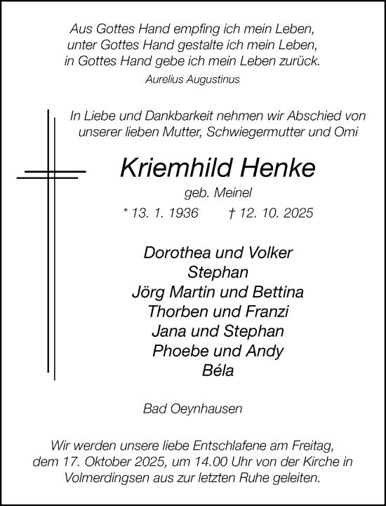 Traueranzeige von Kriemhild Henke von Neue Westfälische und Westfalen-Blatt