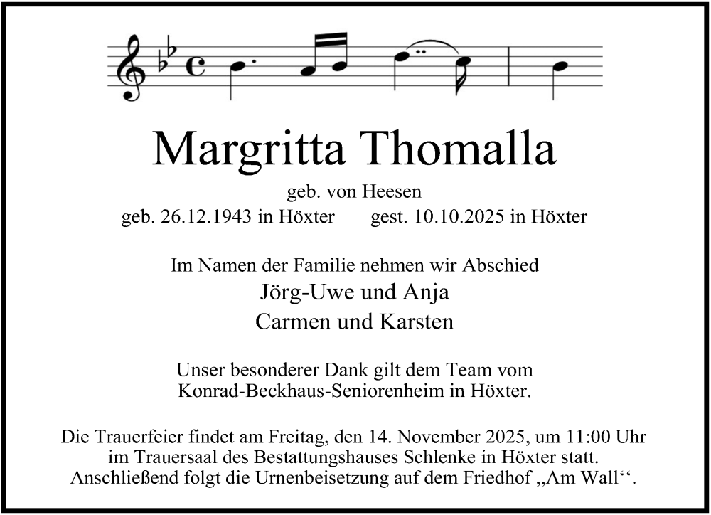  Traueranzeige für Margritta Thomalla vom 25.10.2025 aus Neue Westfälische und Westfalen-Blatt
