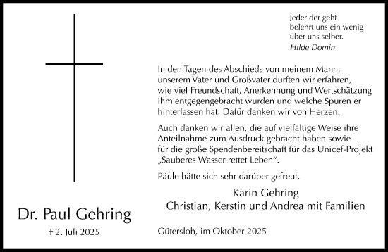 Traueranzeige von Paul Gehring von Neue Westfälische und Westfalen-Blatt