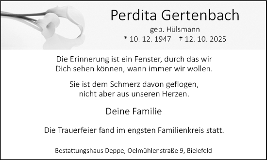 Traueranzeige von Perdita Gertenbach von Neue Westfälische und Westfalen-Blatt