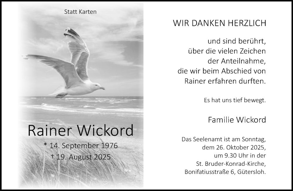  Traueranzeige für Rainer Wickord vom 18.10.2025 aus Neue Westfälische und Westfalen-Blatt