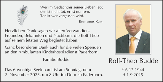 Traueranzeige von Rolf-Theo Budde von Neue Westfälische und Westfalen-Blatt