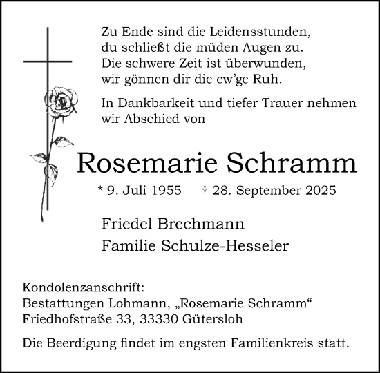 Traueranzeige von Rosemarie Schramm von Neue Westfälische und Westfalen-Blatt