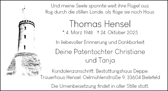 Traueranzeige von Thomas Hensel von Neue Westfälische und Westfalen-Blatt