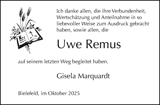 Traueranzeige von Uwe Remus von Neue Westfälische und Westfalen-Blatt