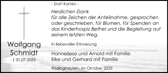 Traueranzeige von Wolfgang Schmidt von Neue Westfälische und Westfalen-Blatt