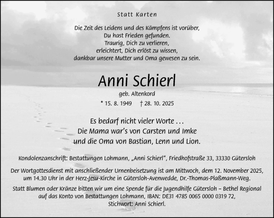 Traueranzeige von Anni Schierl von Neue Westfälische und Westfalen-Blatt