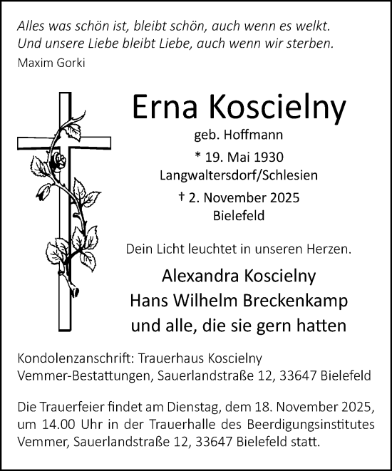 Traueranzeige von Erna Koscielny von Neue Westfälische und Westfalen-Blatt