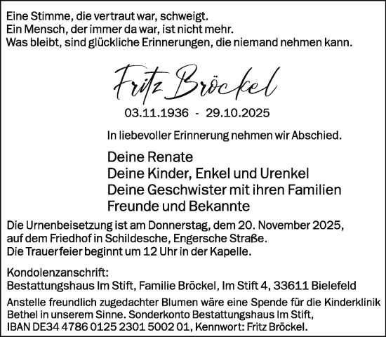 Traueranzeige von Fritz Brockel von Neue Westfälische und Westfalen-Blatt