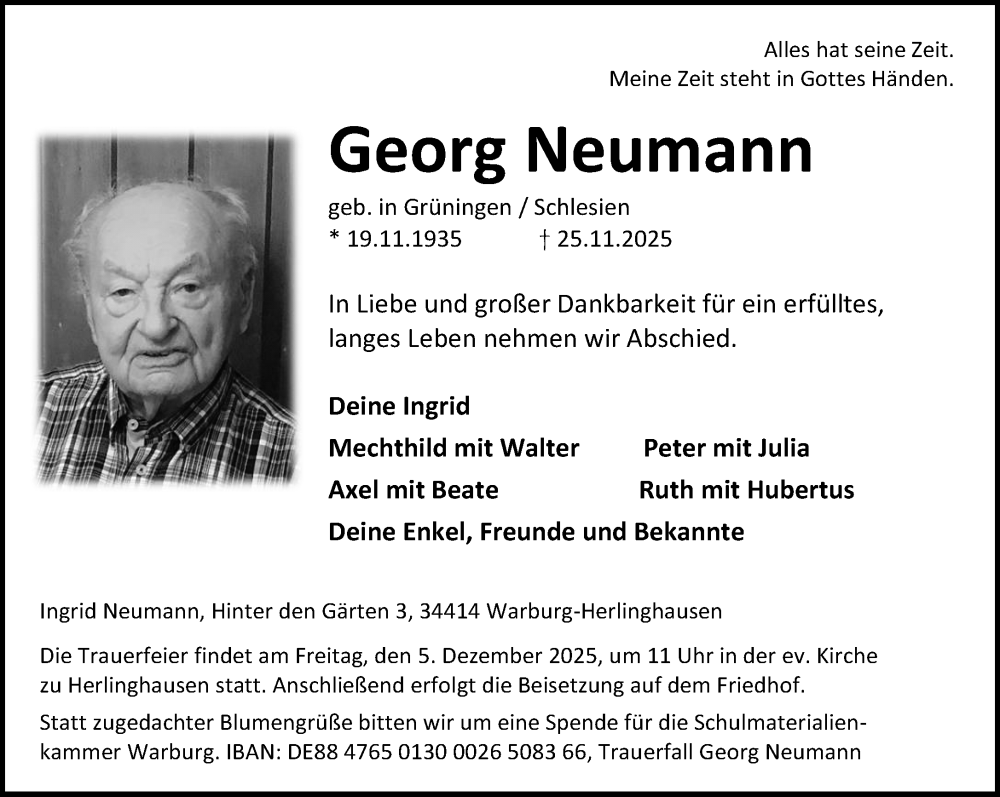  Traueranzeige für Georg Neumann vom 29.11.2025 aus Neue Westfälische und Westfalen-Blatt