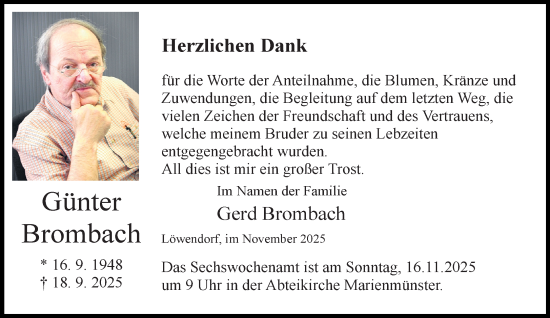 Traueranzeige von Gerd Brombach von Neue Westfälische und Westfalen-Blatt