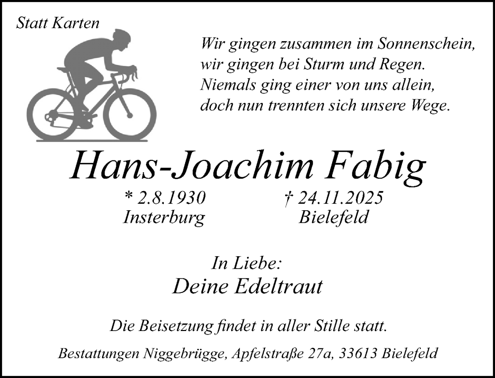  Traueranzeige für Hans-Joachim Fabig vom 29.11.2025 aus Neue Westfälische und Westfalen-Blatt