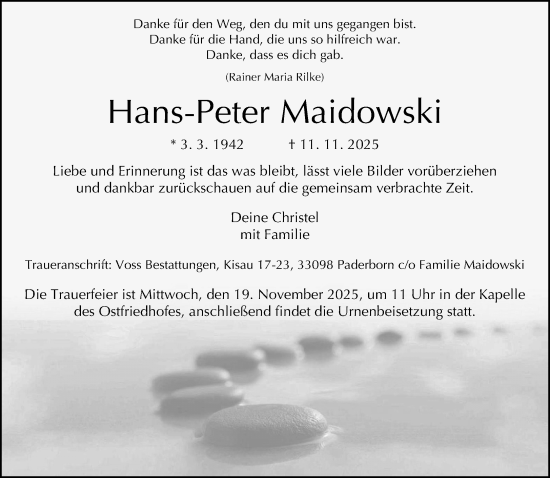 Traueranzeige von Hans-Peter Maidowski von Neue Westfälische und Westfalen-Blatt