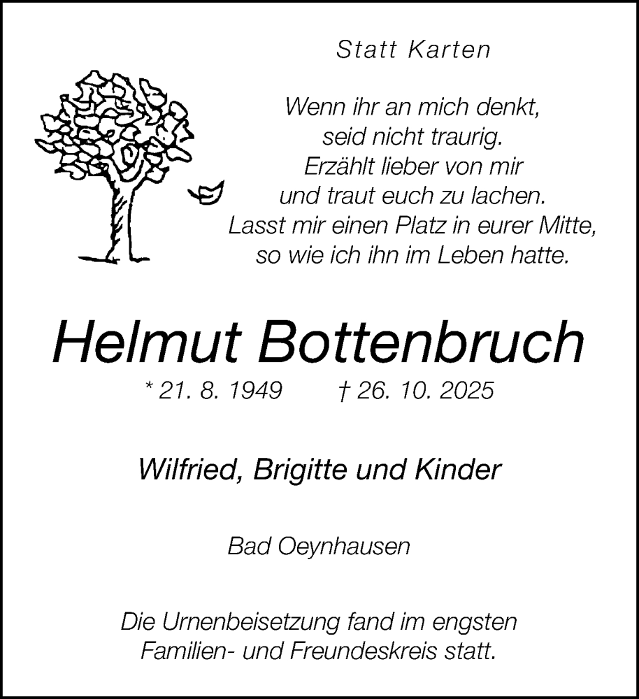  Traueranzeige für Helmut Bottenbruch vom 22.11.2025 aus Neue Westfälische und Westfalen-Blatt