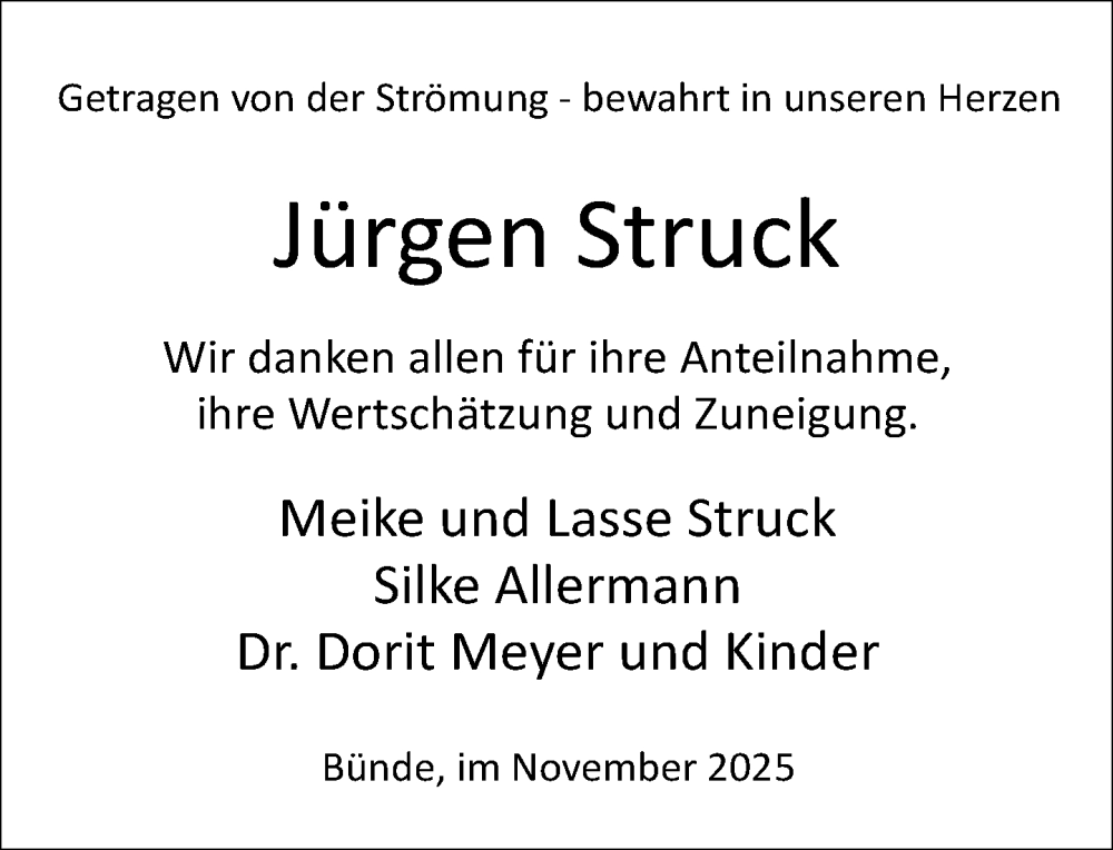  Traueranzeige für Jürgen Struck vom 22.11.2025 aus Neue Westfälische und Westfalen-Blatt