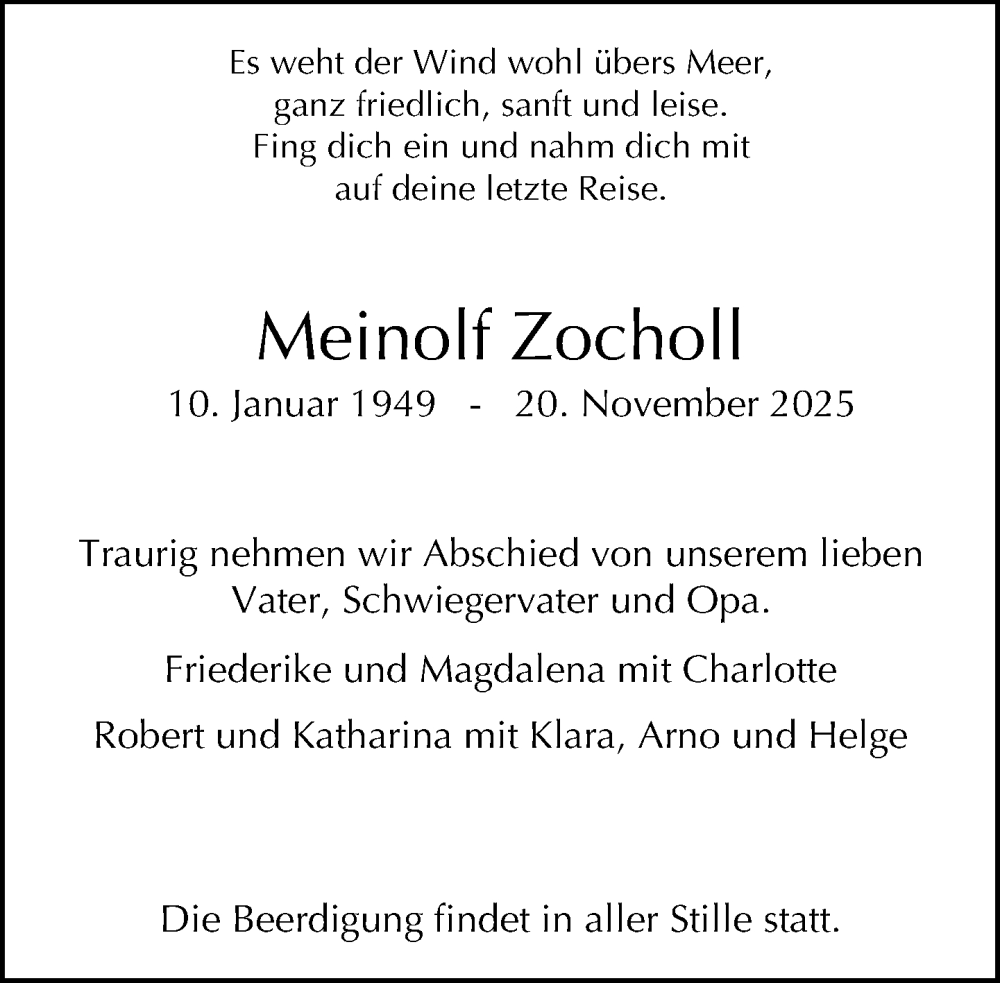  Traueranzeige für Meinolf Zocholl vom 22.11.2025 aus Neue Westfälische und Westfalen-Blatt