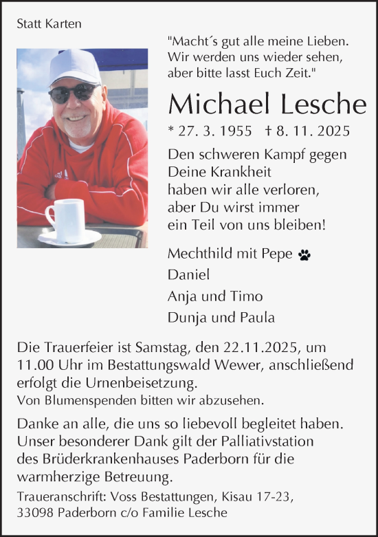 Traueranzeige von Michael Lesche von Neue Westfälische und Westfalen-Blatt
