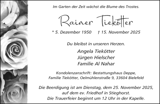 Traueranzeige von Rainer Tiekötter von Neue Westfälische und Westfalen-Blatt