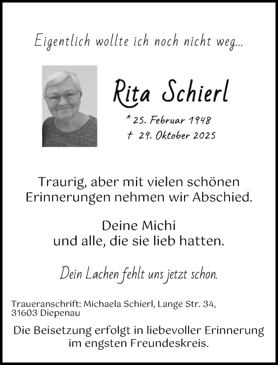 Traueranzeige von Rita Schierl von Neue Westfälische und Westfalen-Blatt