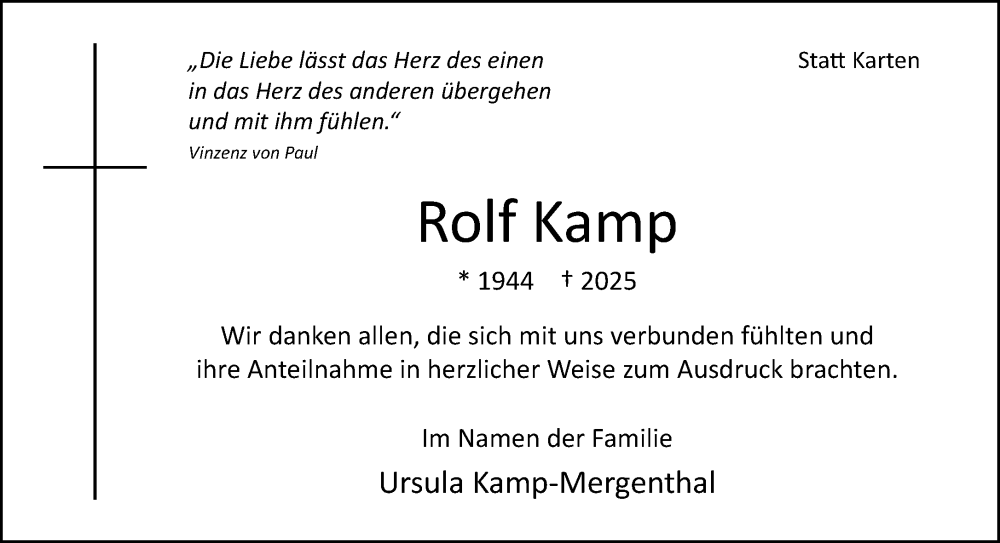  Traueranzeige für Rolf Kamp vom 22.11.2025 aus Neue Westfälische und Westfalen-Blatt