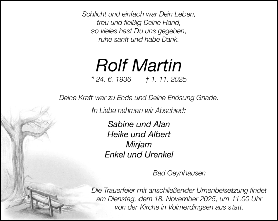 Traueranzeige von Rolf Martin von Neue Westfälische und Westfalen-Blatt