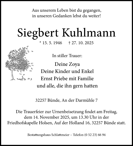 Traueranzeige von Siegbert Kuhlmann von Neue Westfälische und Westfalen-Blatt