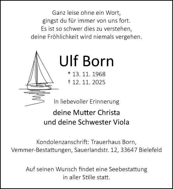 Traueranzeige von Ulf Born von Neue Westfälische und Westfalen-Blatt