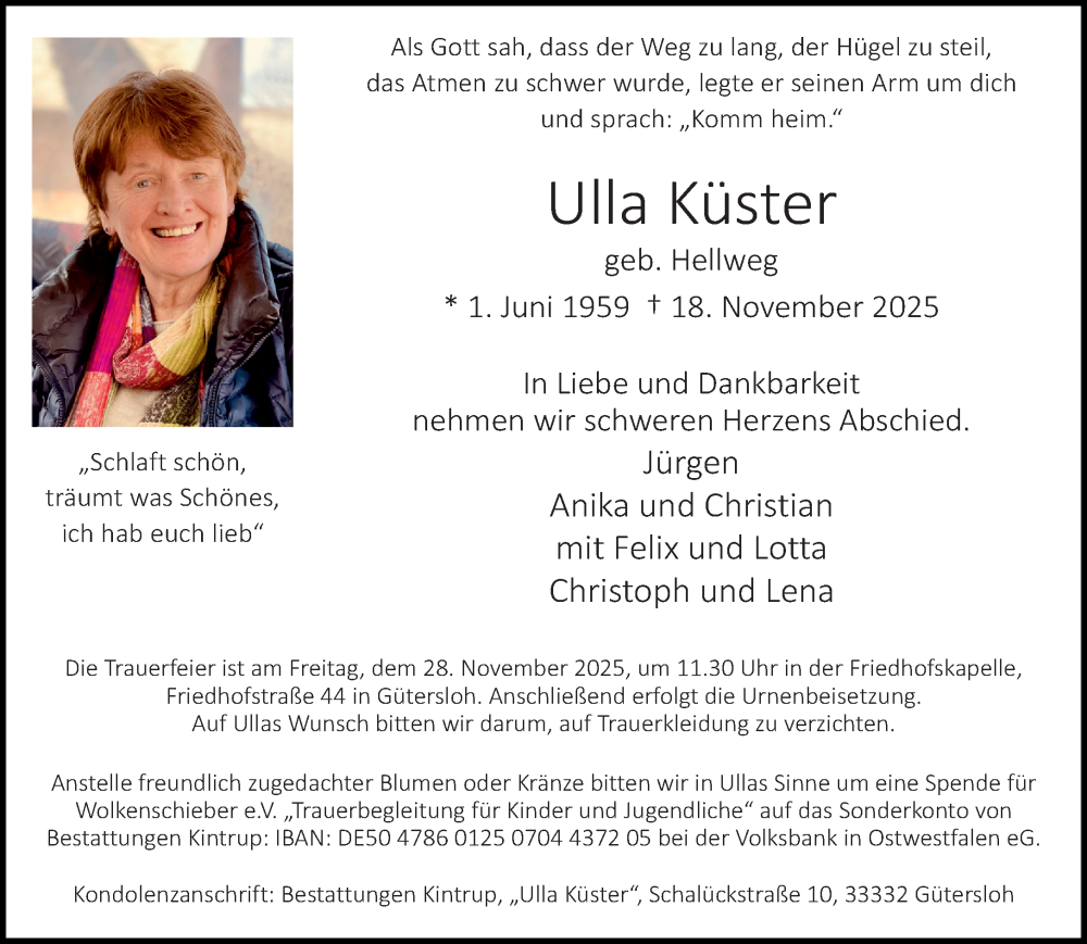  Traueranzeige für Ulla Küster vom 22.11.2025 aus Neue Westfälische und Westfalen-Blatt