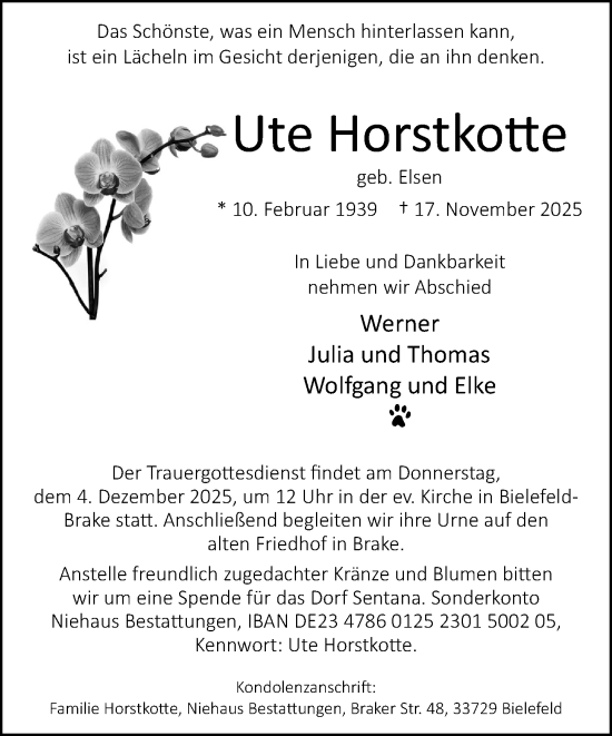 Traueranzeige von Ute Horstkotte von Neue Westfälische und Westfalen-Blatt