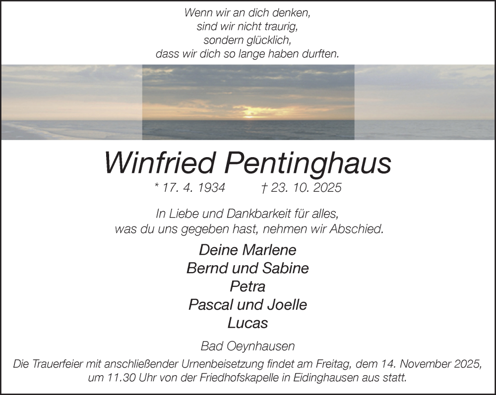  Traueranzeige für Winfried Pentinghaus vom 08.11.2025 aus Neue Westfälische und Westfalen-Blatt
