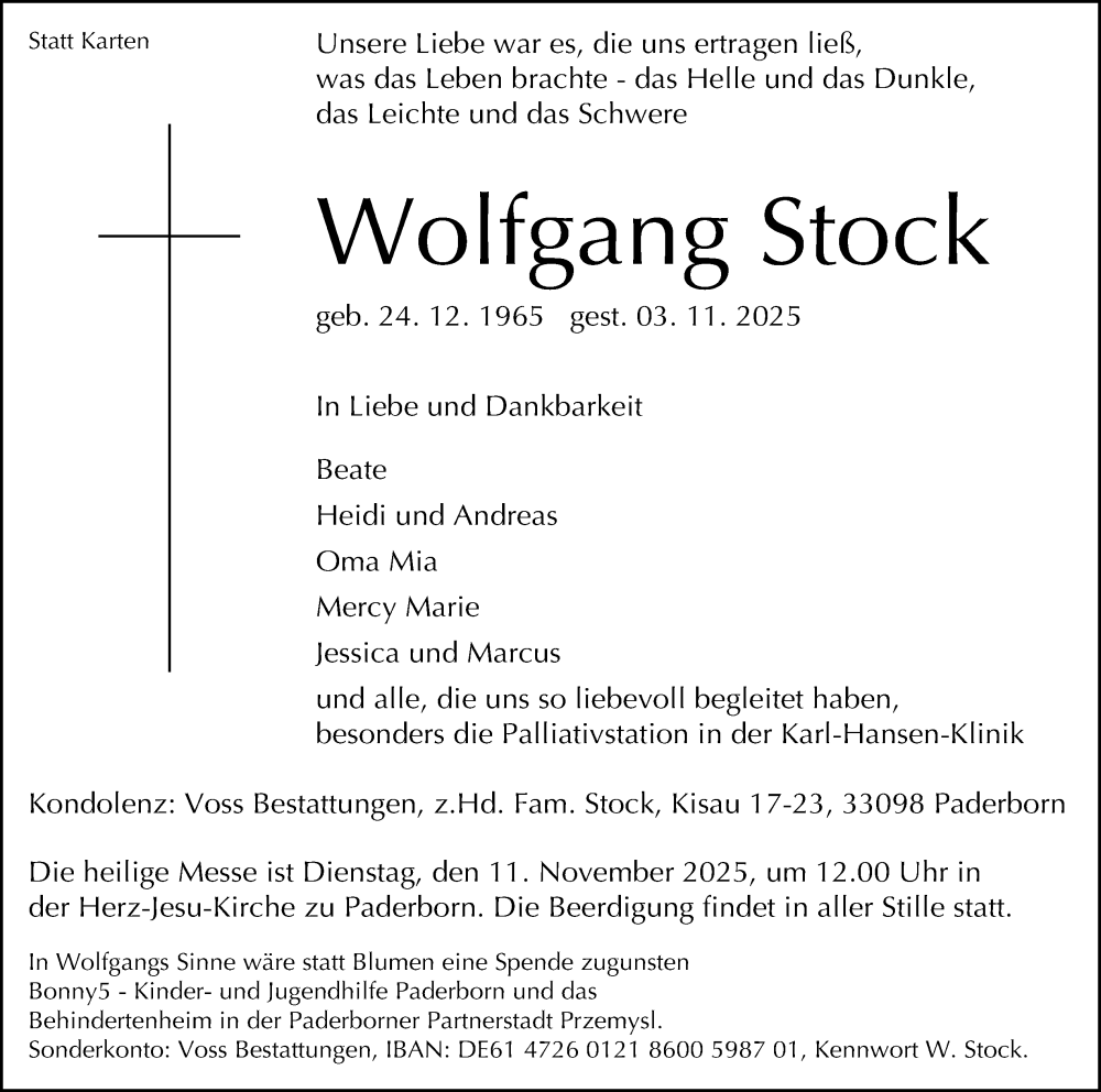  Traueranzeige für Wolfgang Stock vom 05.11.2025 aus Neue Westfälische und Westfalen-Blatt