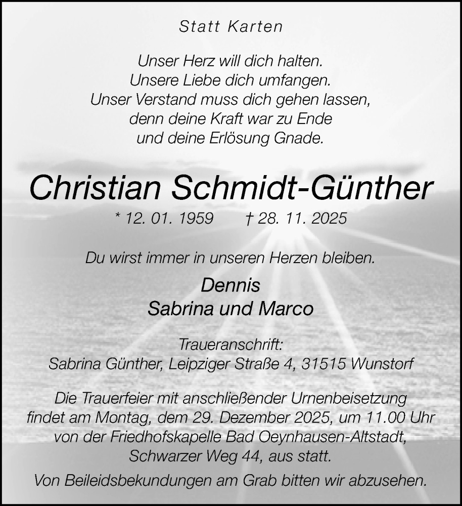  Traueranzeige für Christian Schmidt-Günther vom 20.12.2025 aus Neue Westfälische und Westfalen-Blatt
