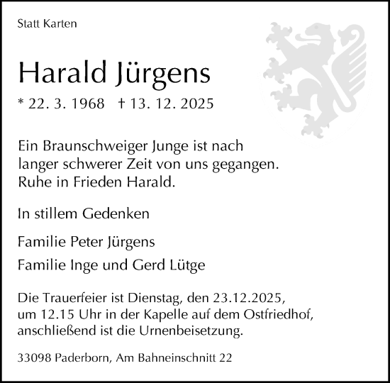Traueranzeige von Harald Jürgens von Neue Westfälische und Westfalen-Blatt